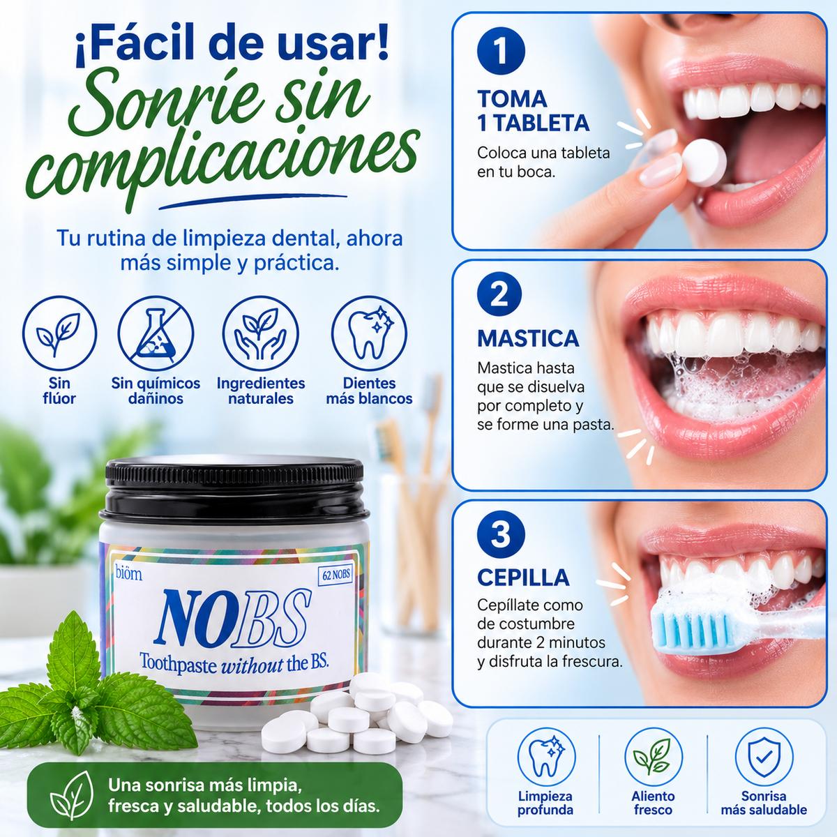 🦷 DentTabs NOBS | Tabletas Dentales Blanqueadoras
