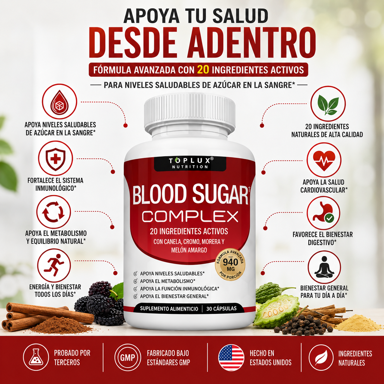 BLOOD SUGAR COMPLEX | Suplemento para mejorar niveles de azúcar