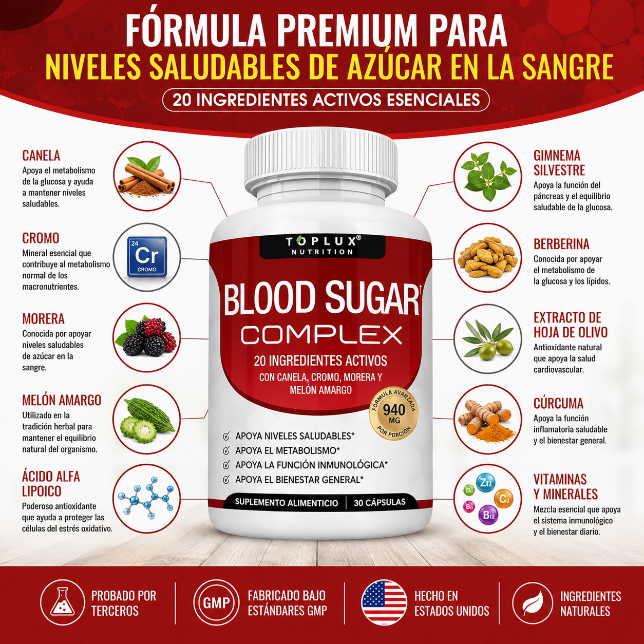 BLOOD SUGAR COMPLEX | Suplemento para mejorar niveles de azúcar