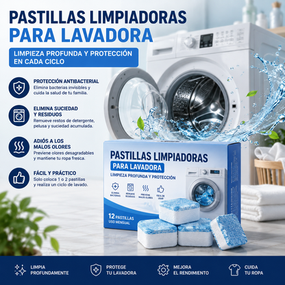 Pastillas efervescentes limpia lavadora | 12 piezas