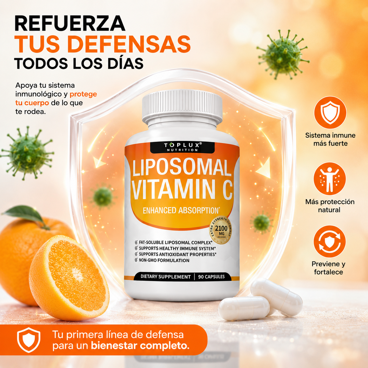 Vitamina C Liposomal TopLux | Defensas, Colágeno y Vitalidad