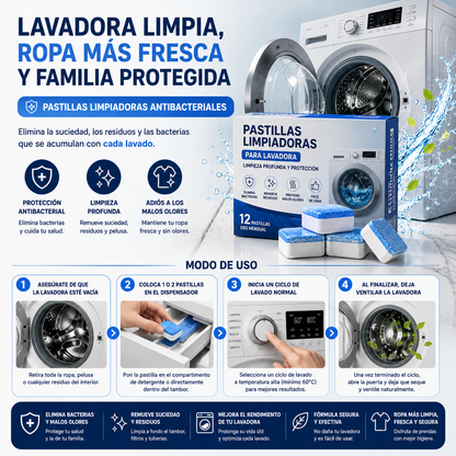 Pastillas efervescentes limpia lavadora | 12 piezas